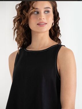 Black with White Stitching Sleeveless Tank Top